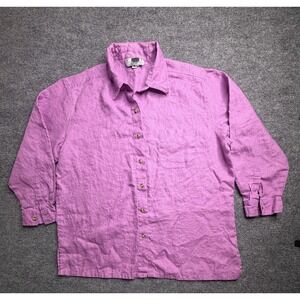 Real Comfort Women's Pink 100% Linen Button Up Long Sleeve XL Shirt Boho